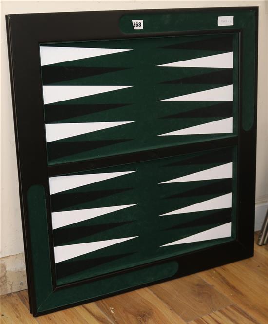 A backgammon set, thirty pieces height 72cm width 69cm